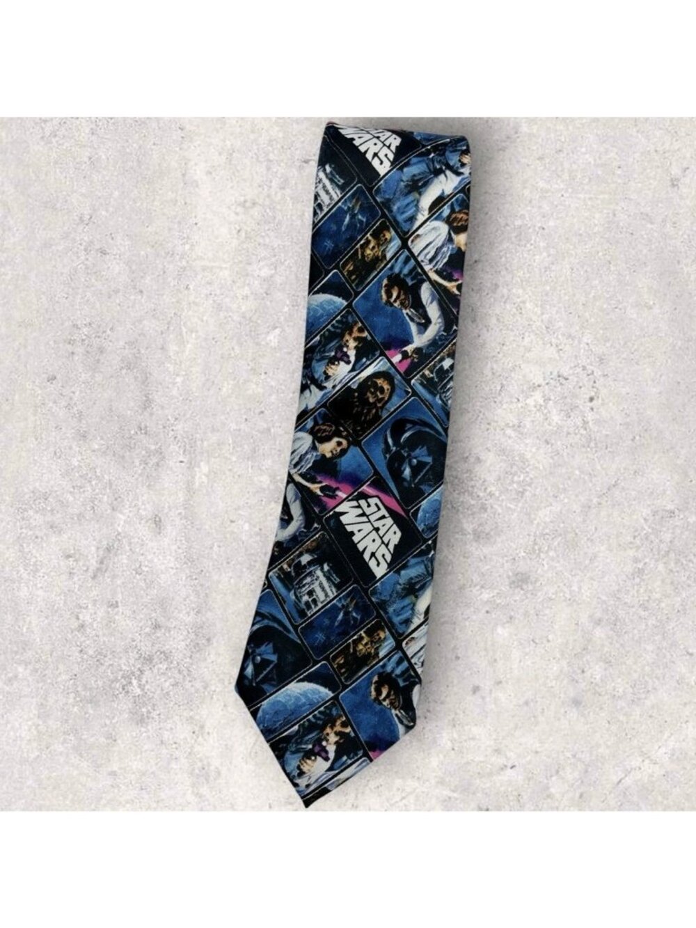 STAR WARS Polyester Tie Blue Black STAR WARS W:3.2" EUC